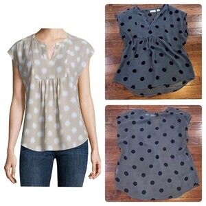 Liz Claiborne gray and black polka dot top size small